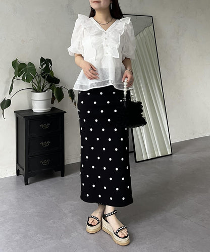 珍珠鈕釦網眷邊荷葉邊娃娃衫