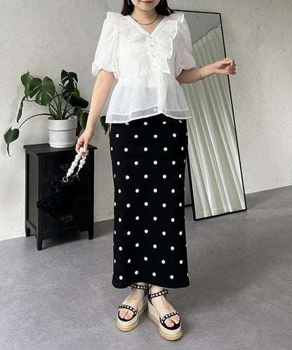 珍珠鈕釦網眷邊荷葉邊娃娃衫