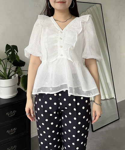 珍珠鈕釦網眷邊荷葉邊娃娃衫