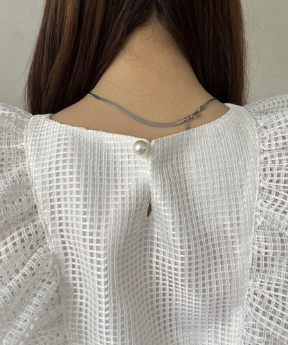 珍珠鈕釦網眷邊荷葉邊娃娃衫