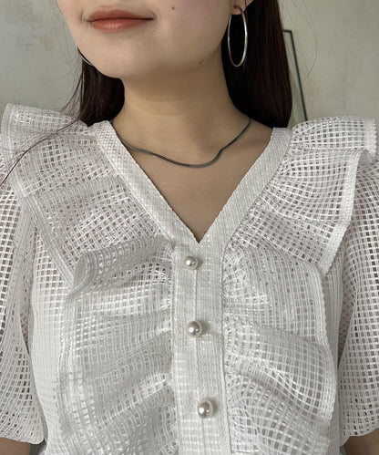珍珠鈕釦網眷邊荷葉邊娃娃衫