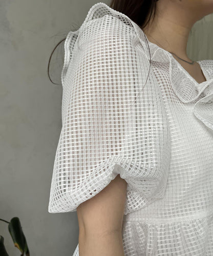 珍珠鈕釦網眷邊荷葉邊娃娃衫