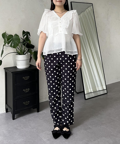 珍珠鈕釦網眷邊荷葉邊娃娃衫