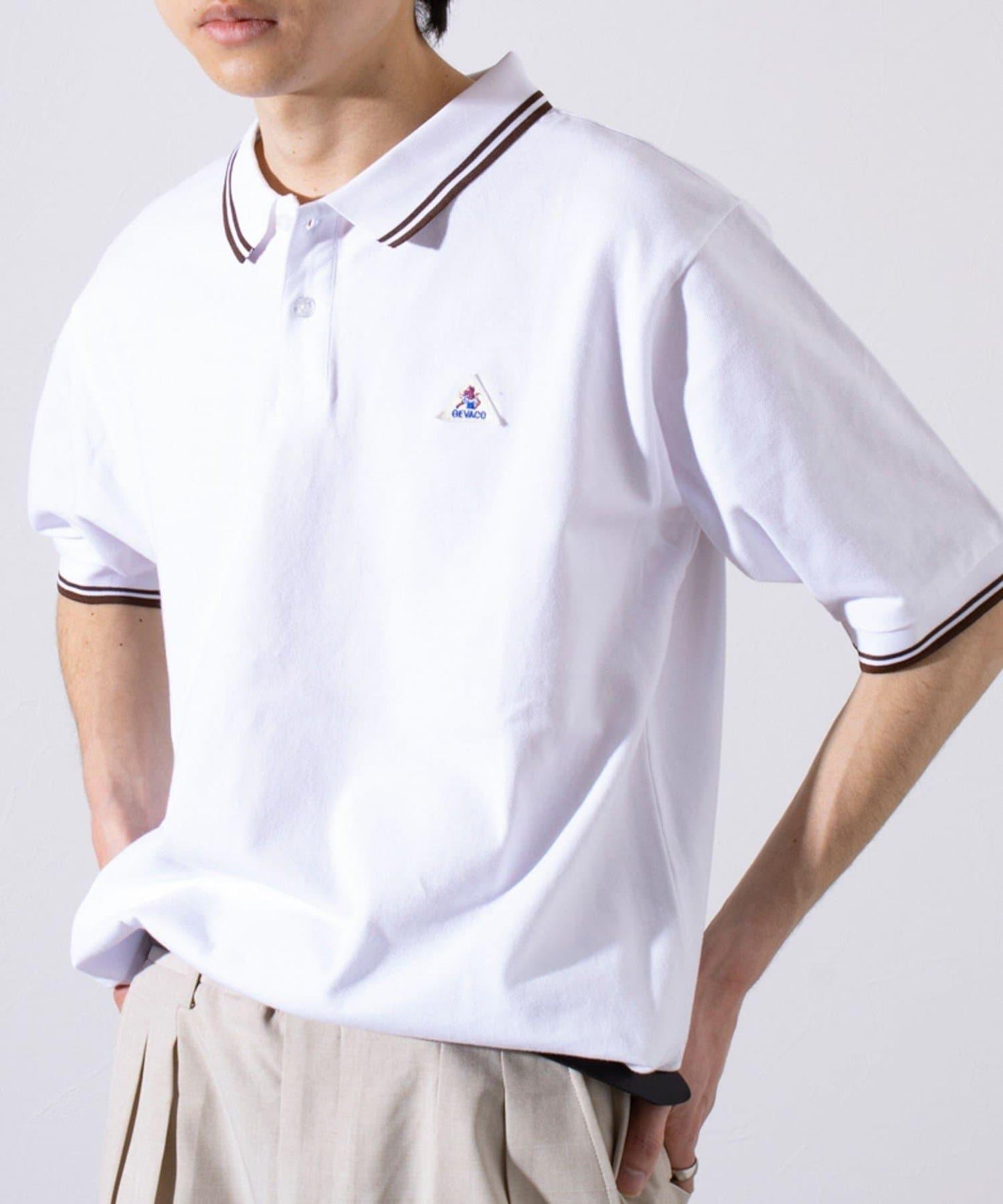 【GEVACO】一點小徽章 短袖條紋polo衫