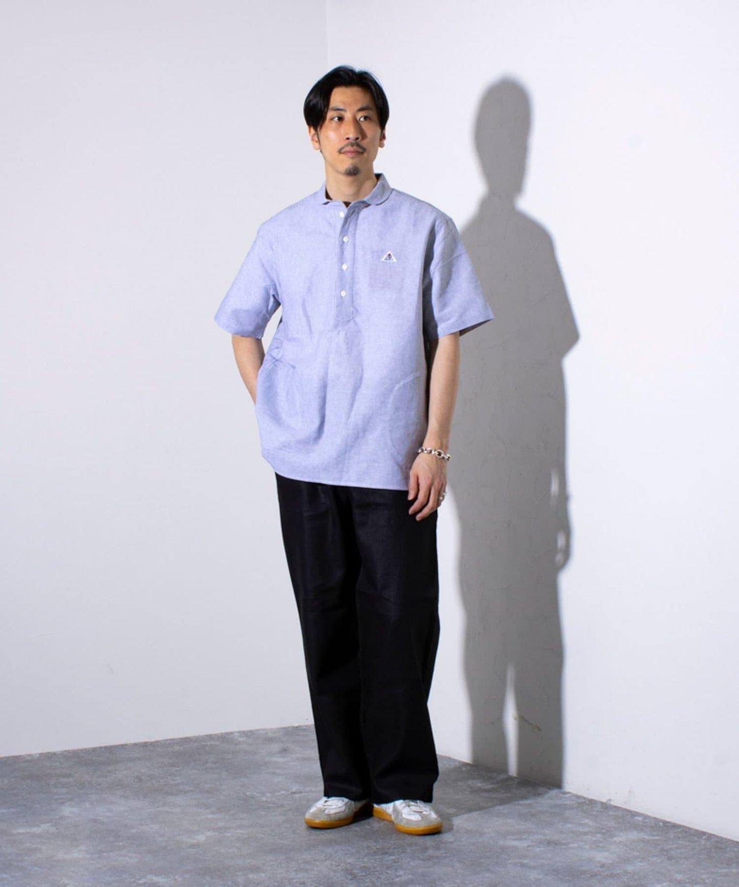 【GEVACO】棉麻拼接衛衣襯衫 單品標誌 條紋