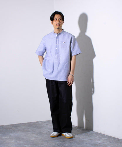 【GEVACO】棉麻拼接衛衣襯衫 單品標誌 條紋