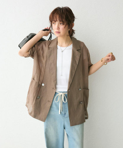 【適度透明感迷人】亞麻半袖夾克/5月下旬發貨預定