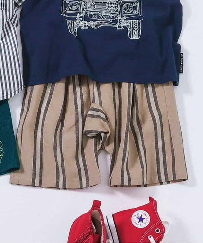 條紋折褶七分褲