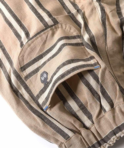 條紋折褶七分褲