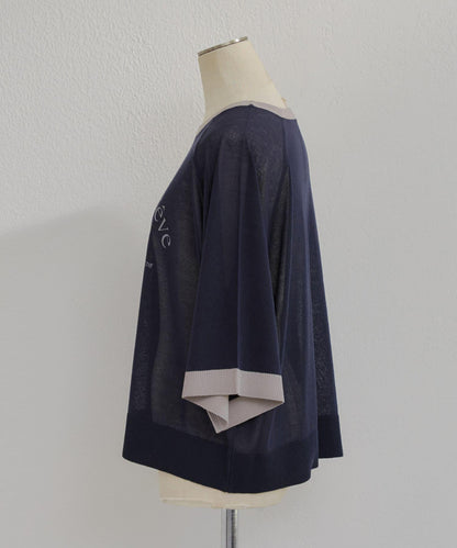 【大人休閒風格】【品味十足的透明感】絲絨拼接套頭衫