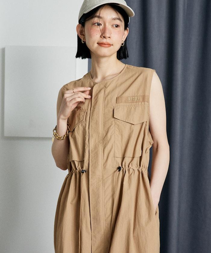 聯名 軍事風側緞蝴蝶結連衣裙
