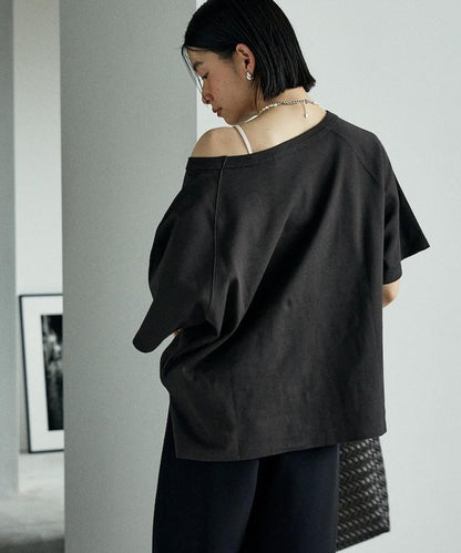 2way 平滑logo T恤/單肩印花T恤