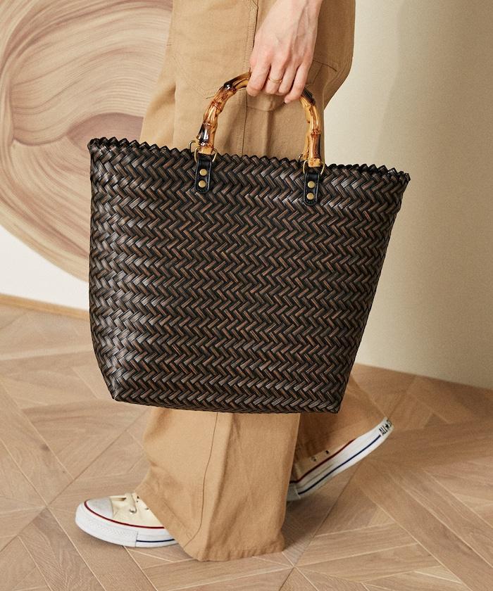 編織嵌入式竹柄手提包