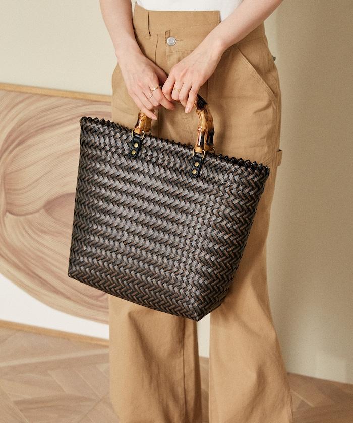編織嵌入式竹柄手提包