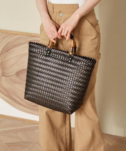 編織嵌入式竹柄手提包