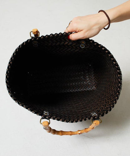 編織嵌入式竹柄手提包