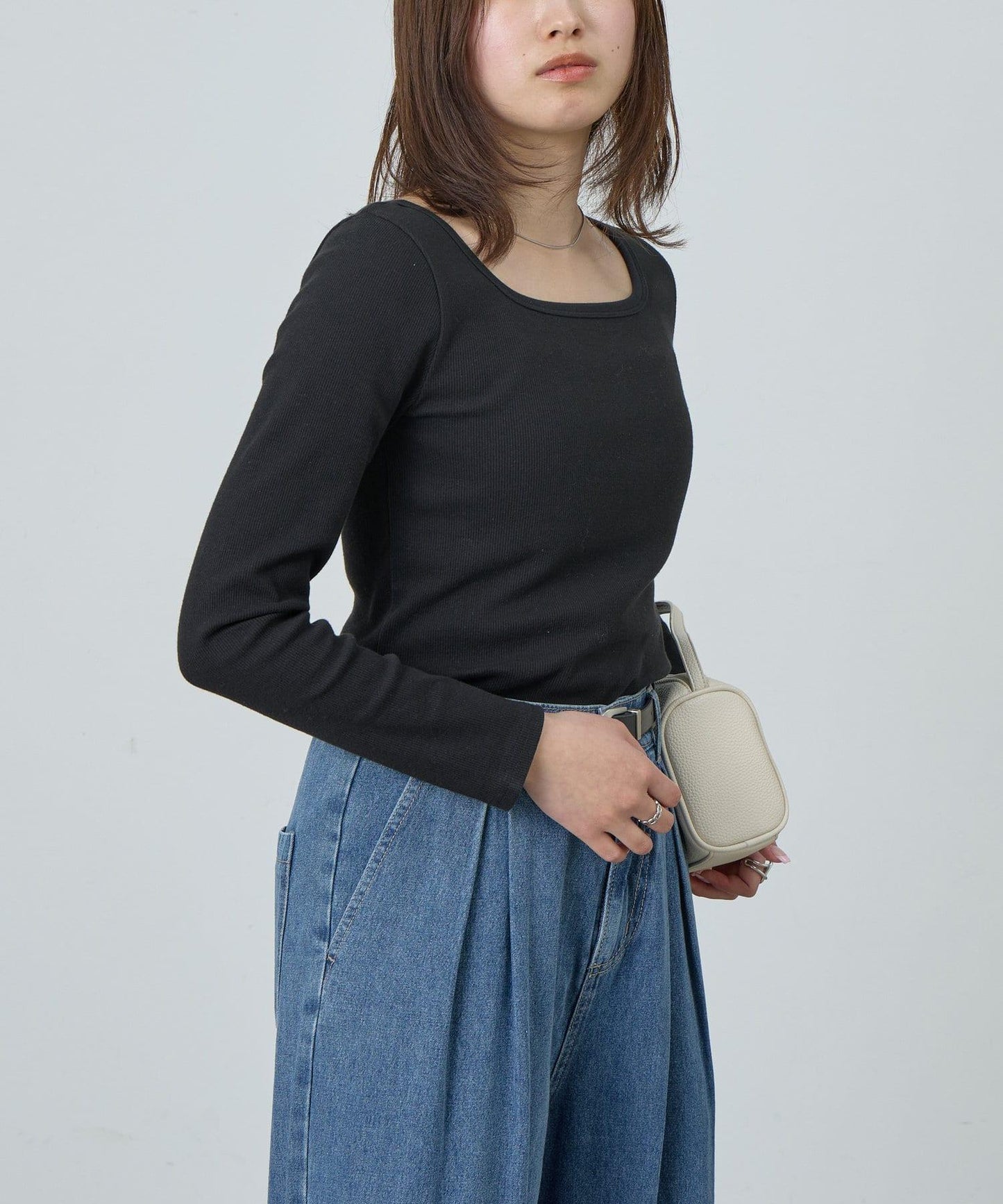 方領針織長袖套頭衫