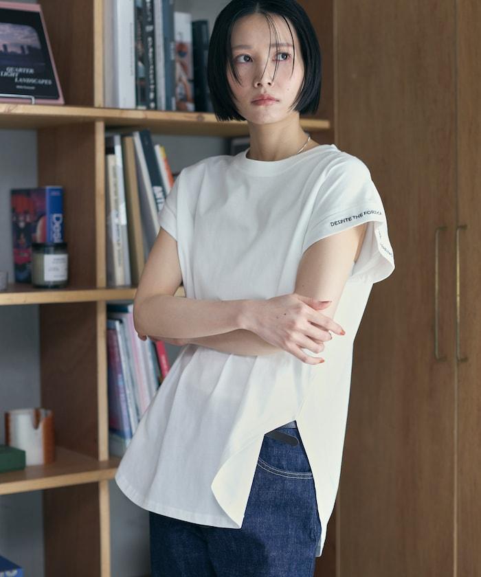 有機棉 卷邊愛心刺繡T恤