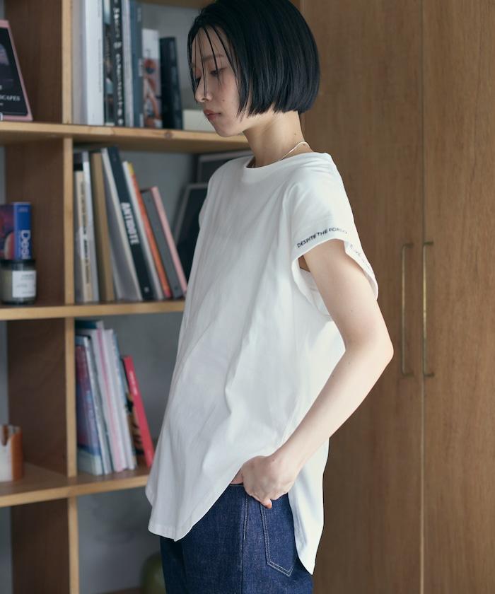有機棉 卷邊愛心刺繡T恤