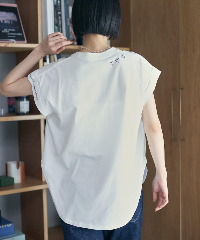 有機棉 卷邊愛心刺繡T恤