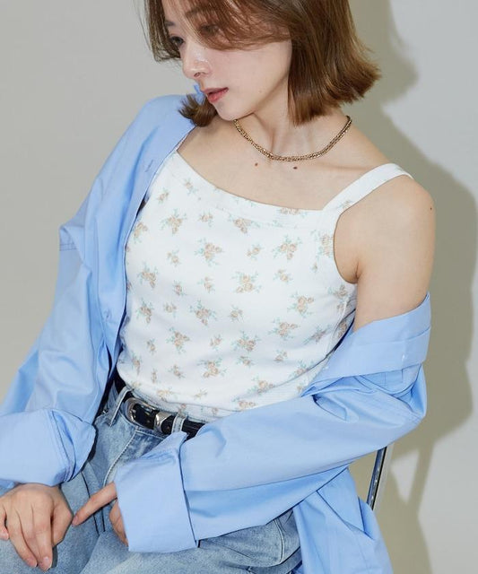 帶杯 小花紋 保暖 吊帶背心