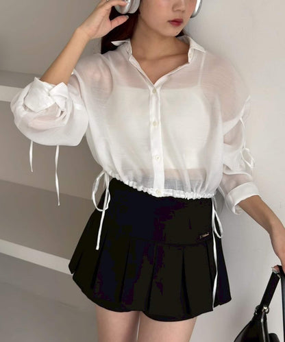 袖帶蝴蝶結透視襯衫