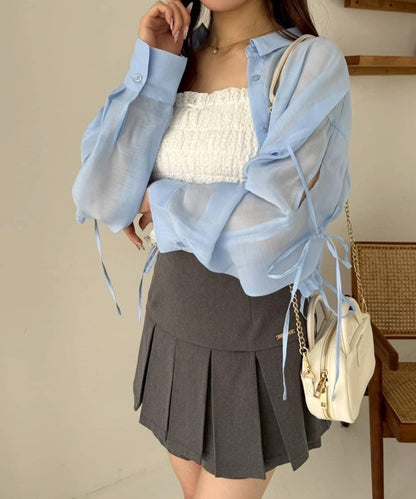 袖帶蝴蝶結透視襯衫