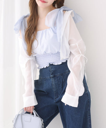 袖帶蝴蝶結透視襯衫