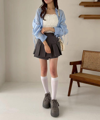 袖帶蝴蝶結透視襯衫