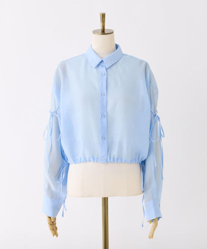 袖帶蝴蝶結透視襯衫