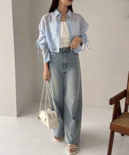 袖帶蝴蝶結透視襯衫