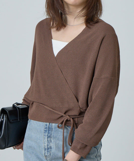 亞麻風交叉領針織衫