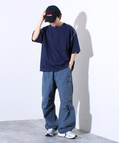 【GLOSTER/格洛斯特】梯子配色拼接 圓領短袖T恤