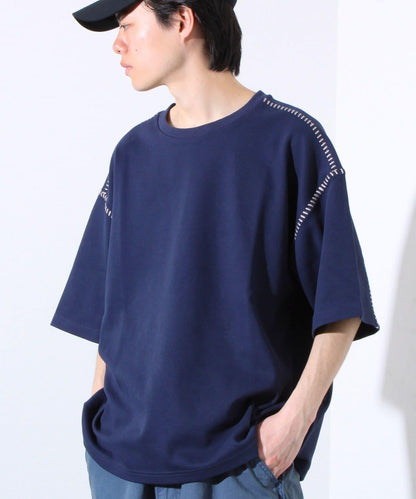【GLOSTER/格洛斯特】梯子配色拼接 圓領短袖T恤