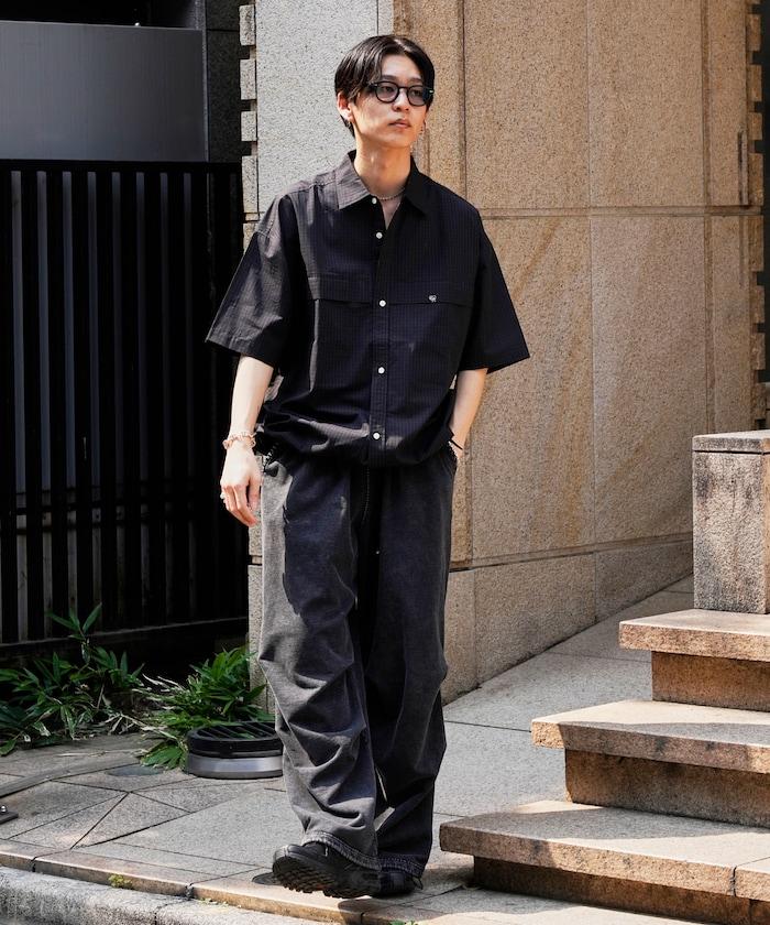 半袖繫帶格子襯衫
