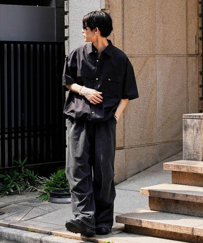 半袖繫帶格子襯衫