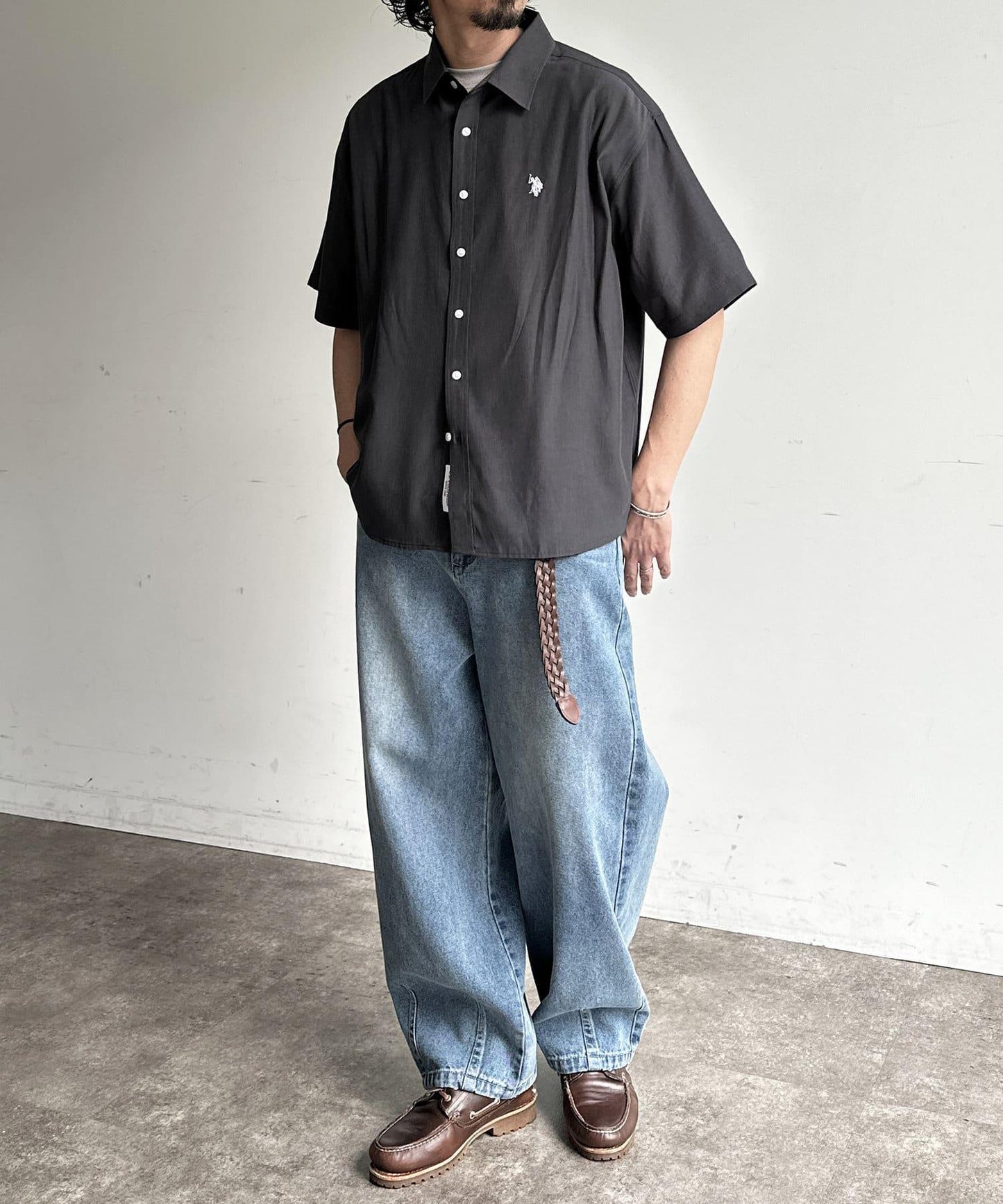 【美國馬球協會】絲綢觸感短袖襯衫