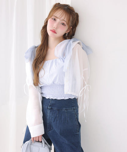 袖帶蝴蝶結透視襯衫