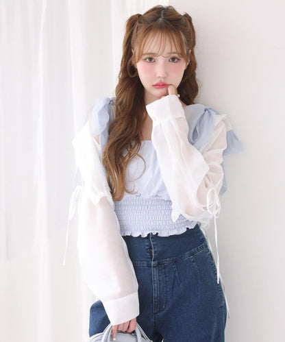 袖帶蝴蝶結透視襯衫
