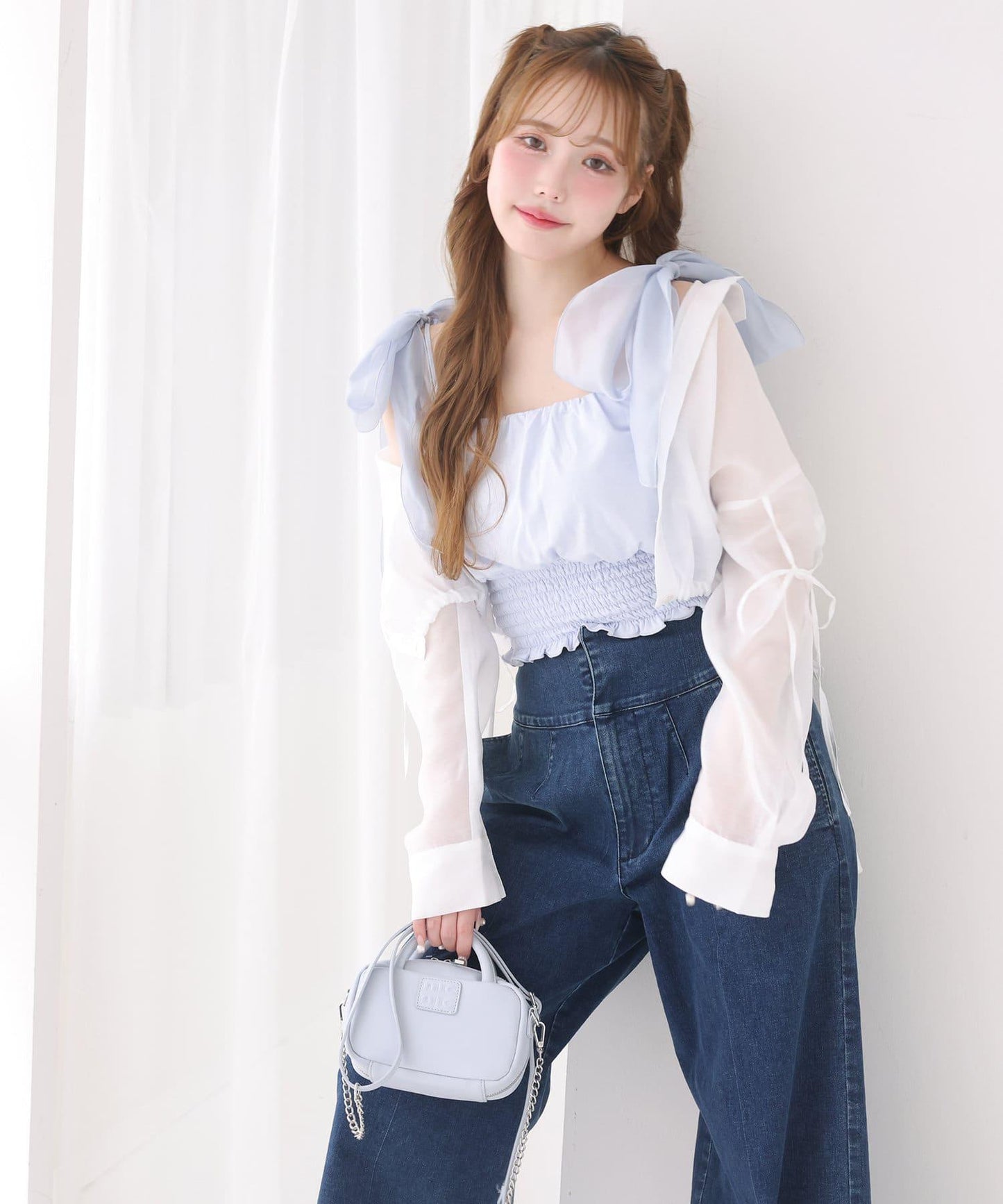 袖帶蝴蝶結透視襯衫
