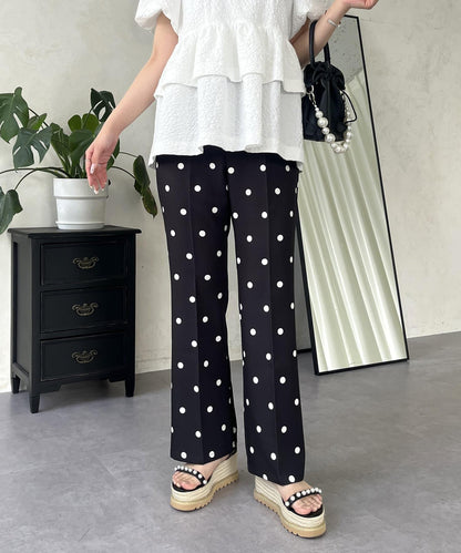 中壓褶圓點闊腿褲