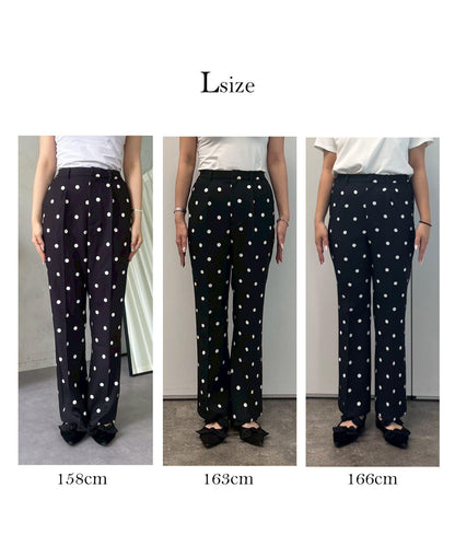中壓褶圓點闊腿褲