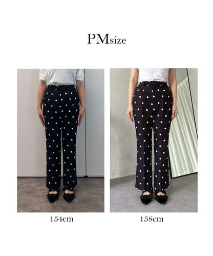 中壓褶圓點闊腿褲