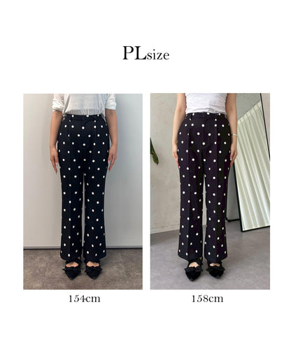 中壓褶圓點闊腿褲