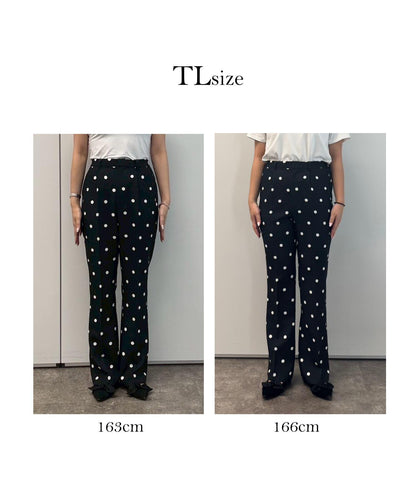 中壓褶圓點闊腿褲