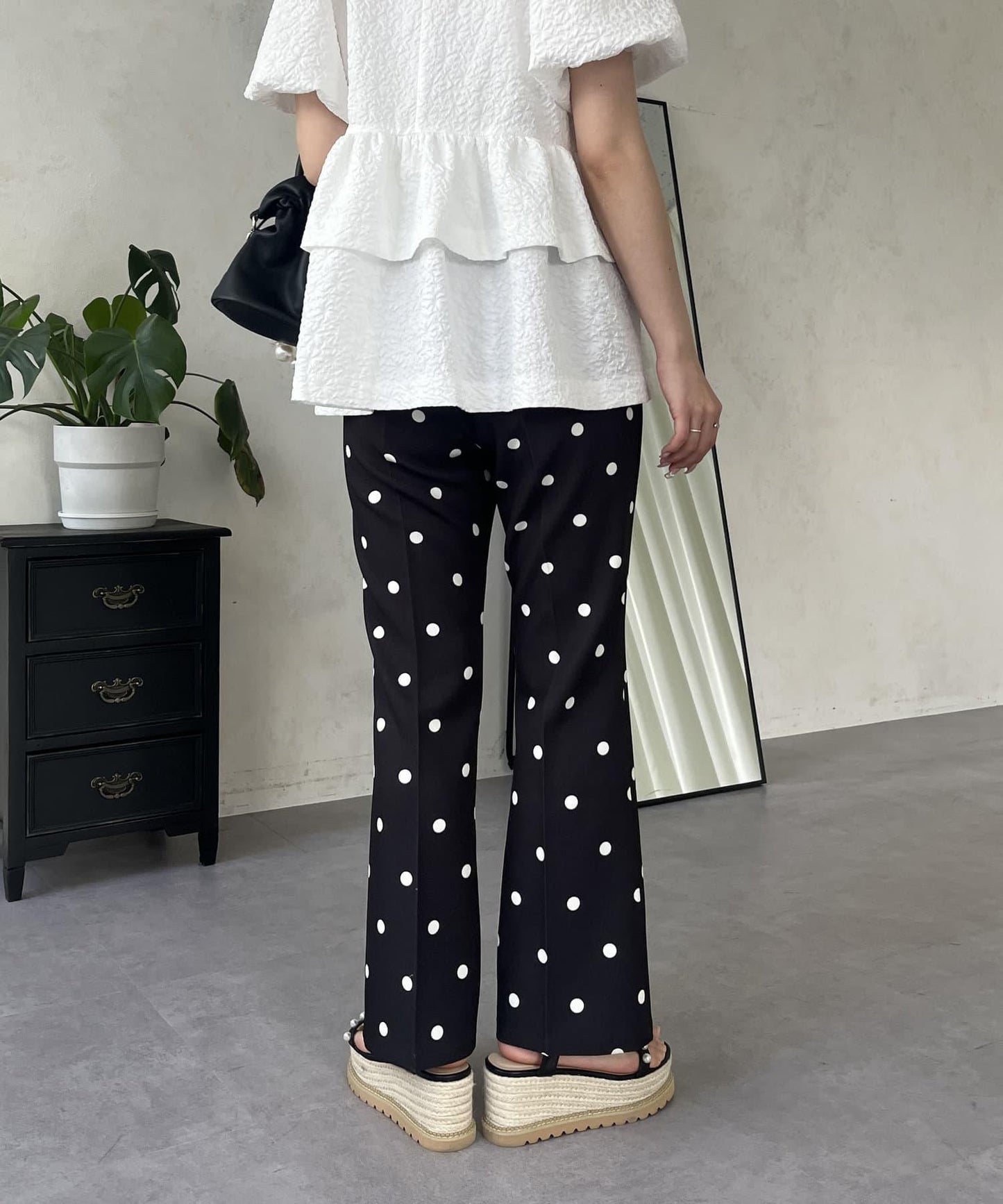 中壓褶圓點闊腿褲