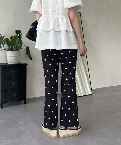 中壓褶圓點闊腿褲