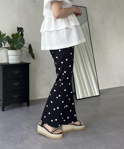中壓褶圓點闊腿褲