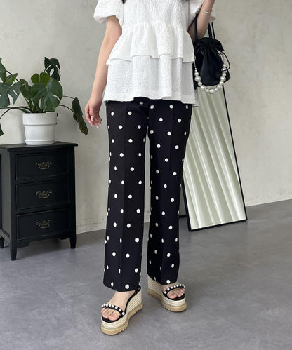 中壓褶圓點闊腿褲