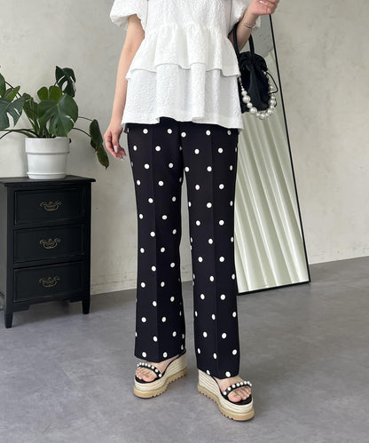 中壓褶圓點闊腿褲
